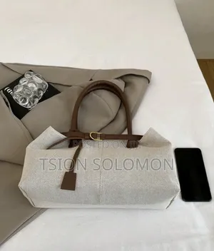 Coffee Brown Strap Decor Large Capacity Canvas Patchwork Tote Bag