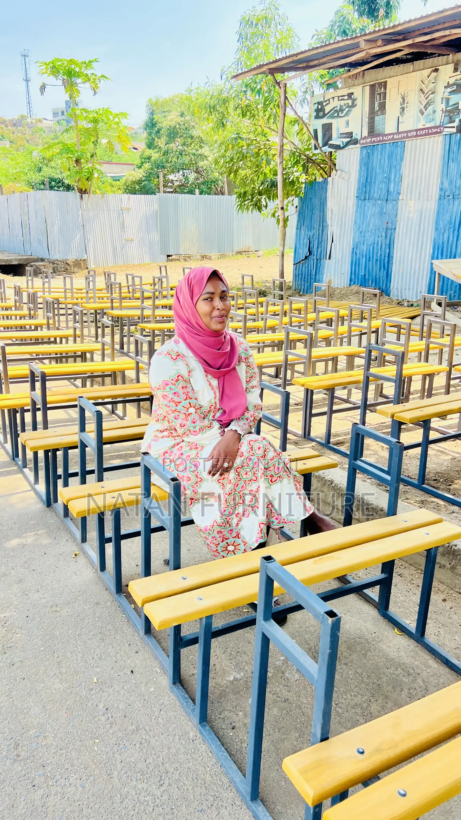 3-Student Combined School Desk Strong, Durable