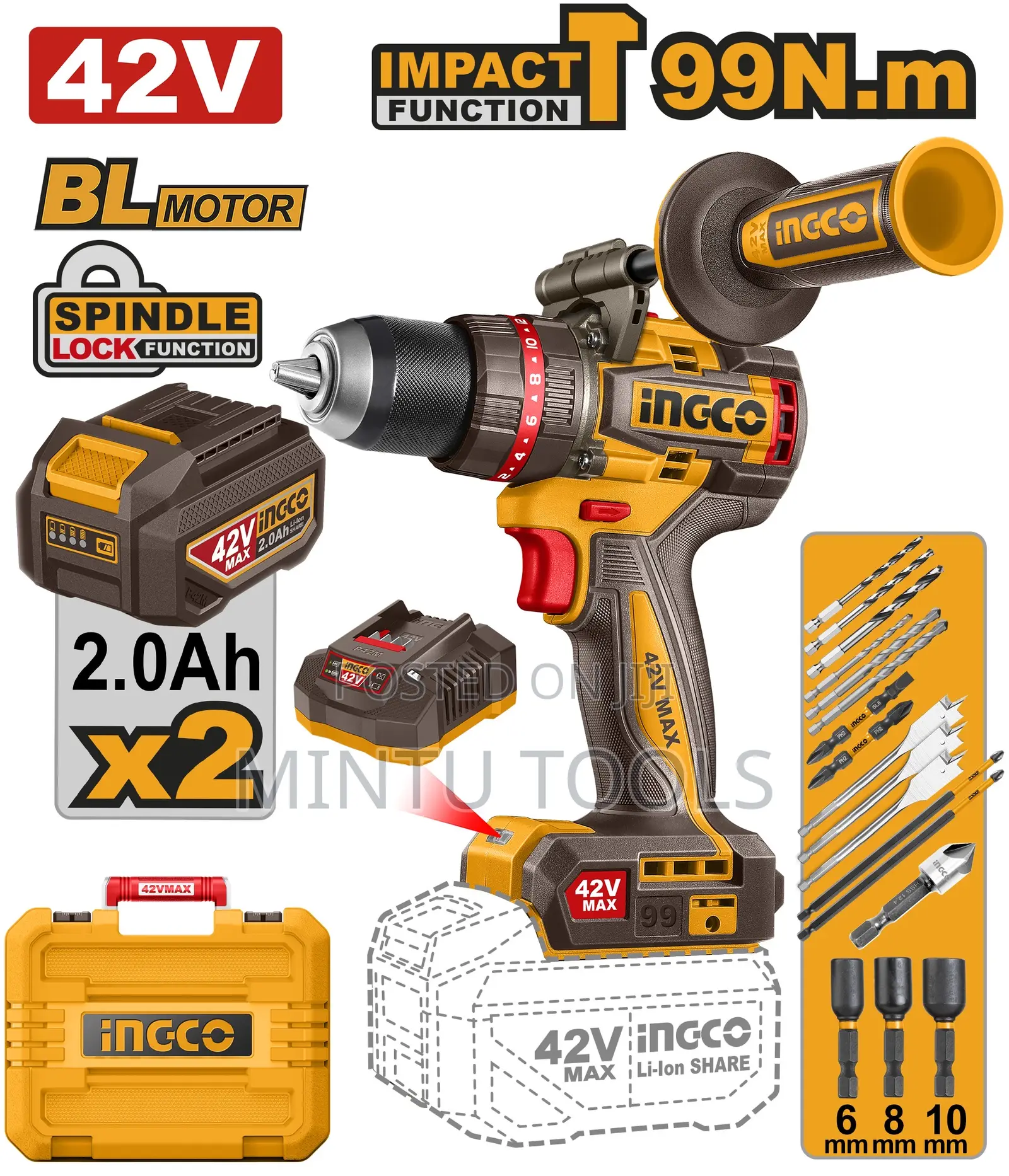 Ingco Brushless 42v 99nm Drill