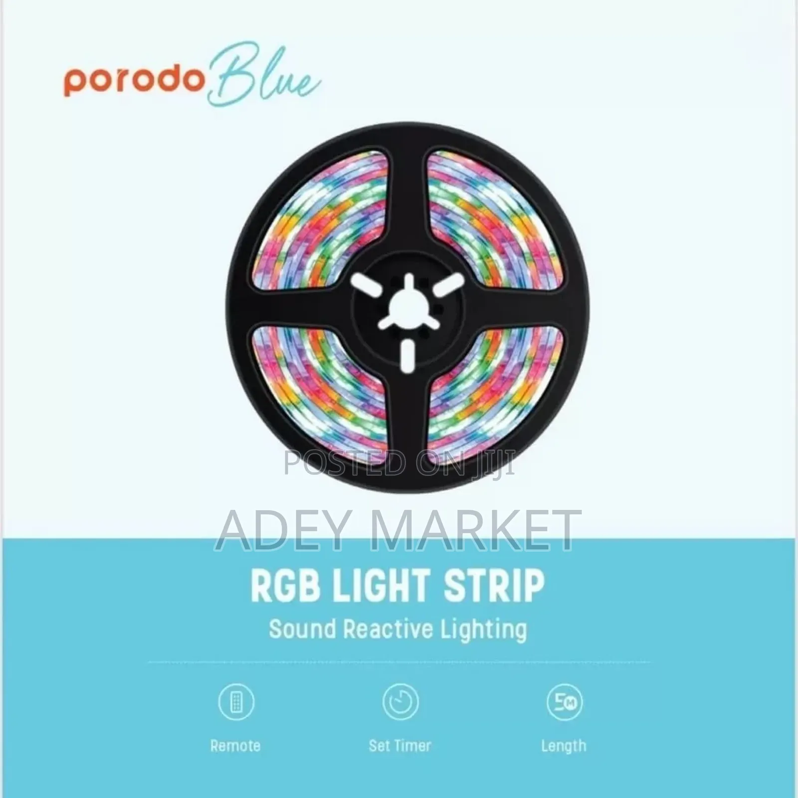 Porodo Blue Sound Reactive RGB Strip Light With Remote Control