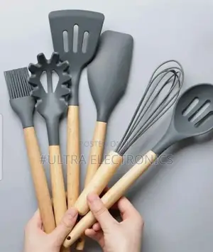 12-Piece Silicone Kitchen Utensil Set With Wooden Handles and Storage