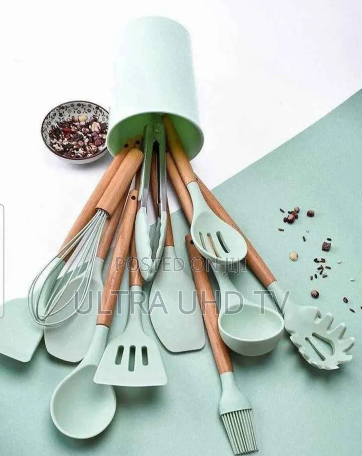 12-Piece Silicone Kitchen Utensil Set With Wooden Handles and Storage
