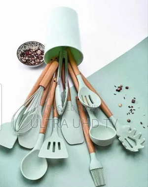 12-Piece Silicone Kitchen Utensil Set With Wooden Handles and Storage