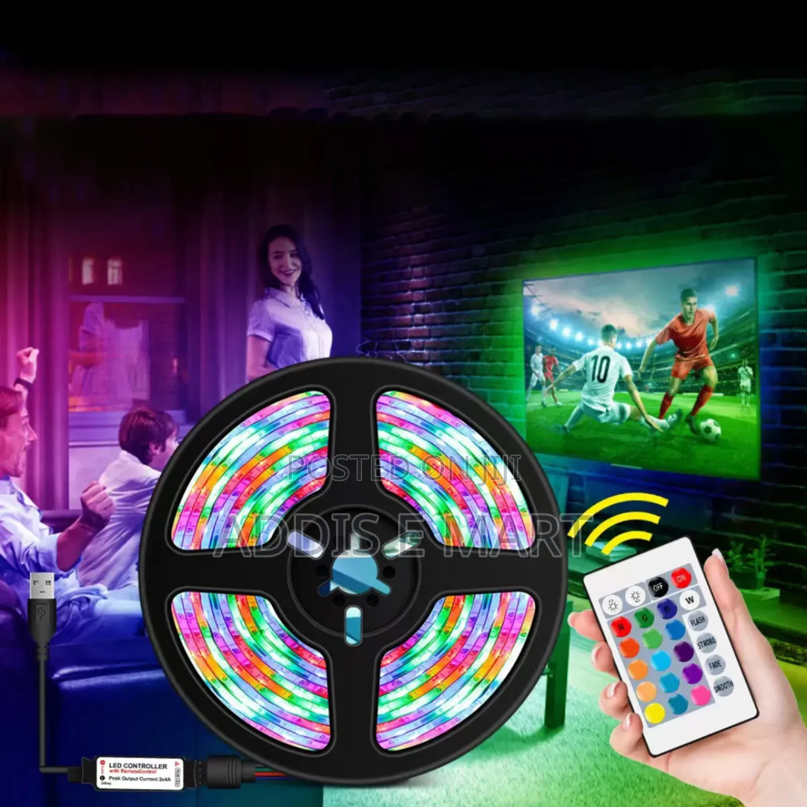 Porodo Blue Sound Reactive RGB Strip Light With Remote Control