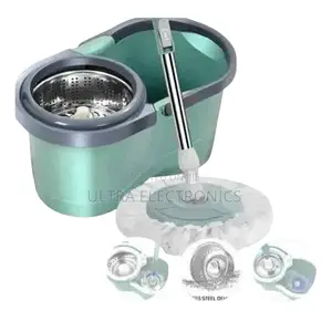 Spin Mop And Bucket Set With A Stainless Steel Spin Chamber.