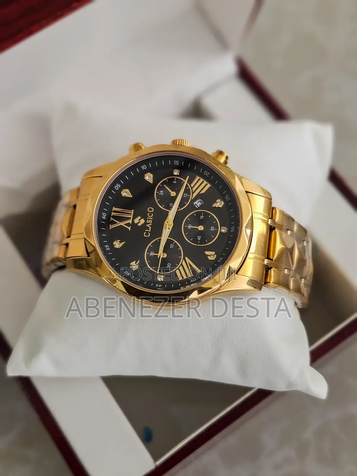 Gold-Tone Stainless Steel "Clasico" Chronograph Watch.