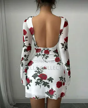 Women Floral Backless Bell Sleeve Mesh Mini Bodycon Slip Dress