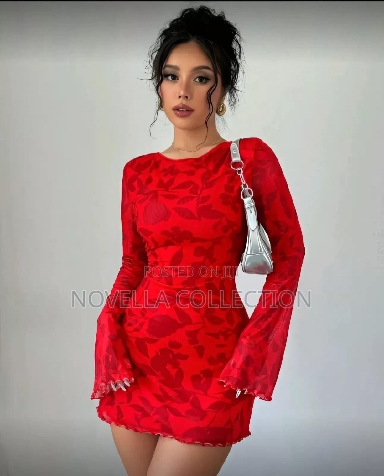 Women's Floral Print Backless Flare Sleeve Mini Dress,Summer Dresses