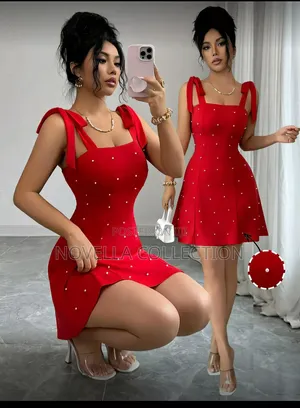 Elegant Unique Fashion Pearl Bow Decor Fitted a-Line Mini Dress