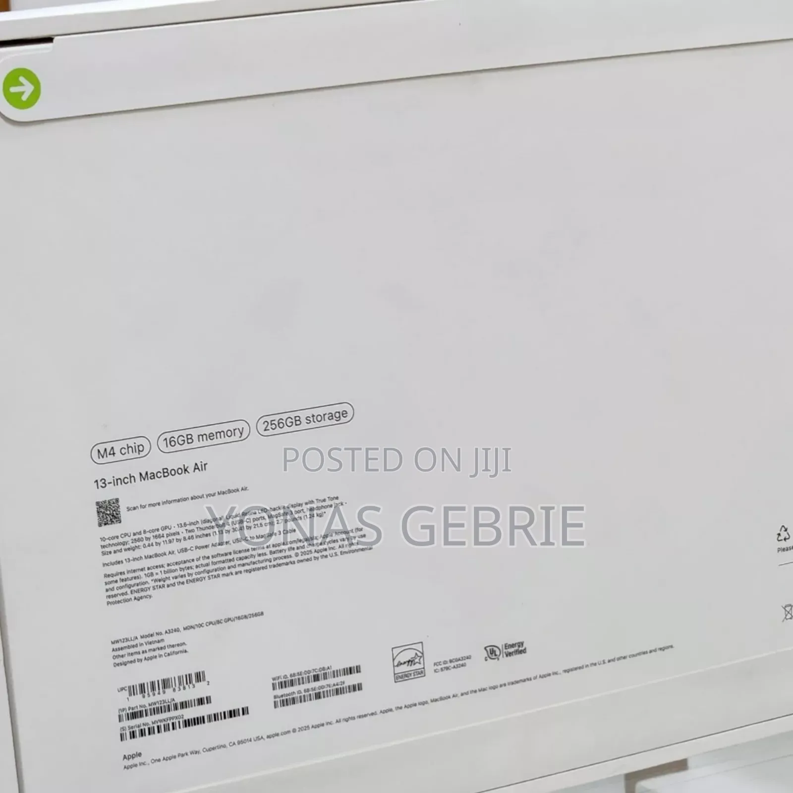 New Laptop Apple MacBook Air 16GB Apple M4 SSD 256GB