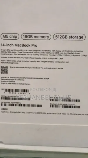 New Laptop Apple Macbook Pro 2025 M5 14-Inch 16GB Apple M5 SSD 512GB