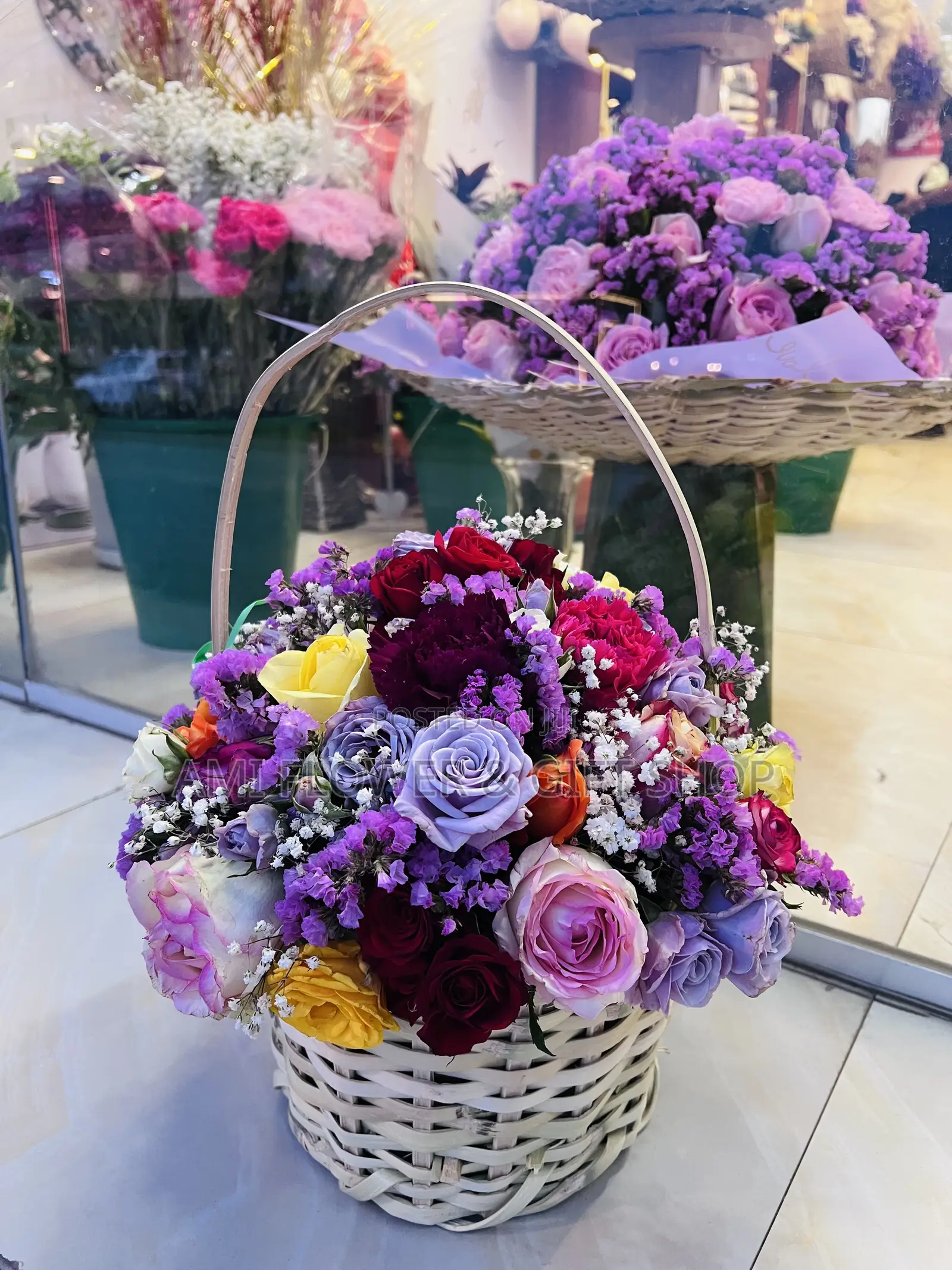 Mixed Rose Flower Basket