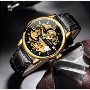 Tevise Men Watches Automatic Mechanical Skeleton Watch Genuine Leather