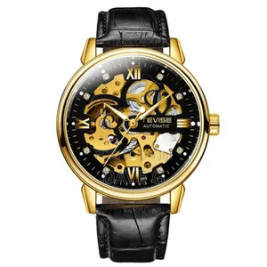 Tevise Men Watches Automatic Mechanical Skeleton Watch Genuine Leather