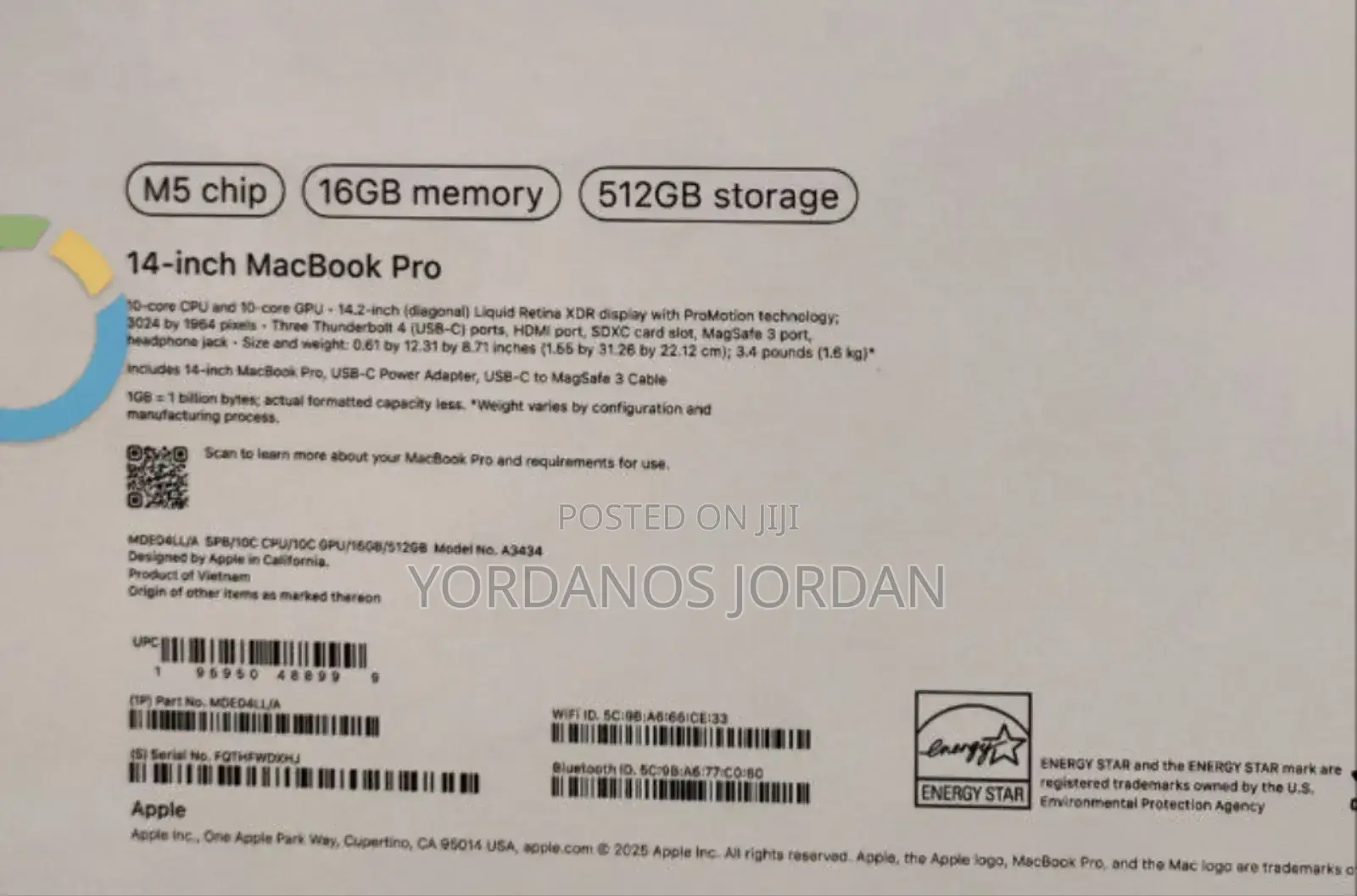 New Laptop Apple Macbook Pro 2025 M5 14-Inch 16GB Apple M5 SSD 512GB