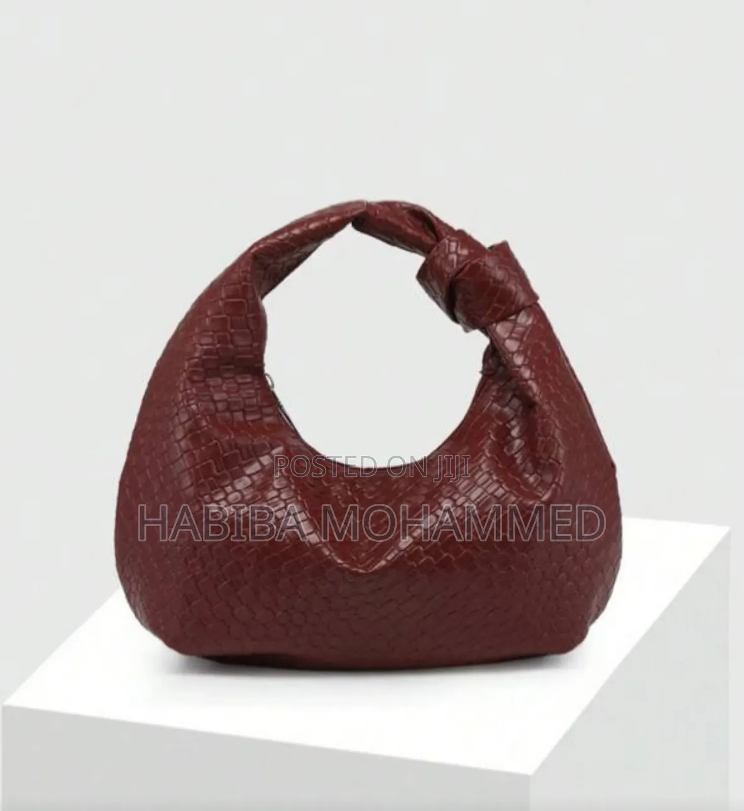 Sleek Chic Burgundy Croc-Embossed Knot Hobo Shoulder Bag