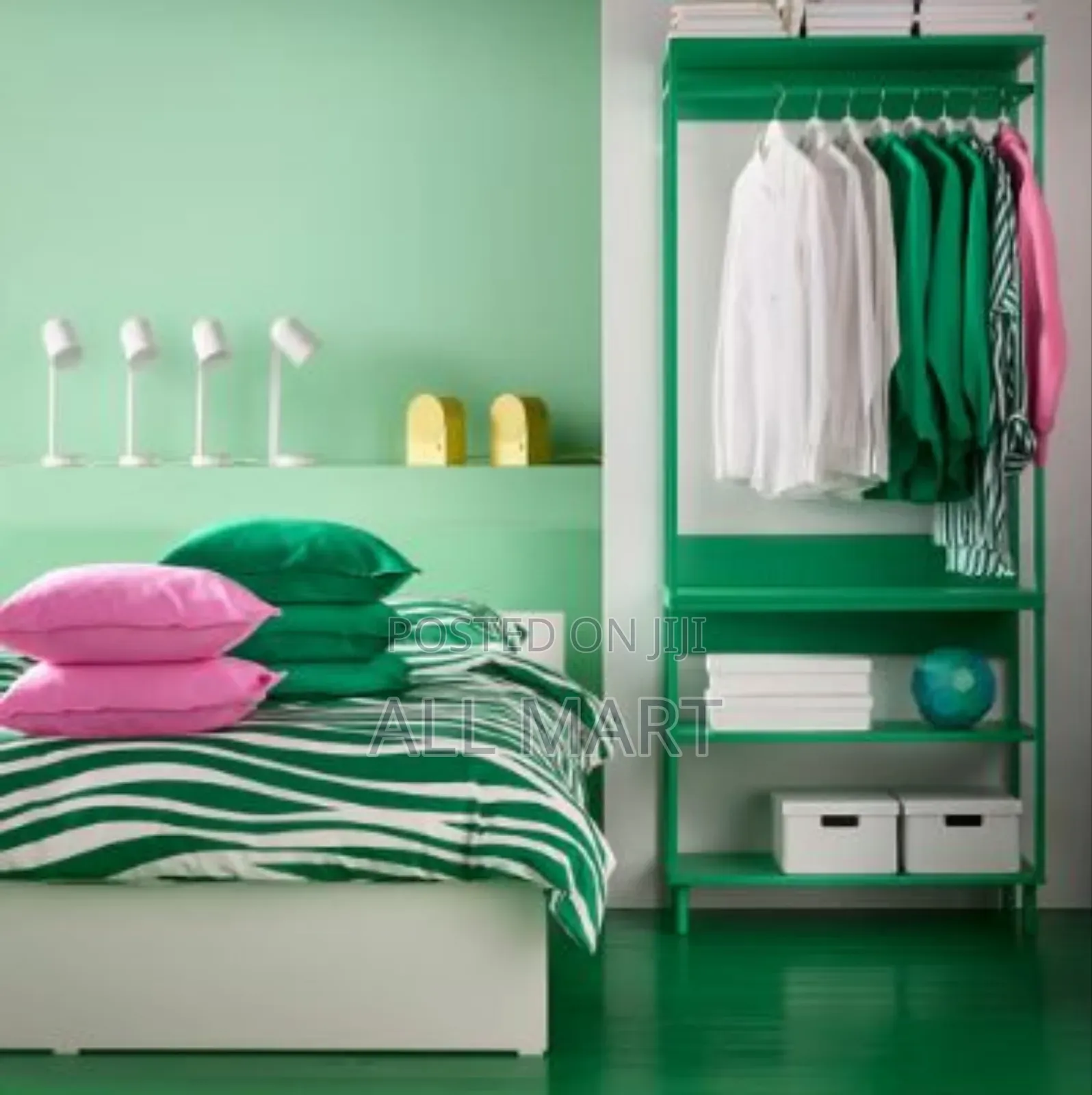 Ikea Portlakmålladuvet Cover and 2 Pillowcases, Green/White,