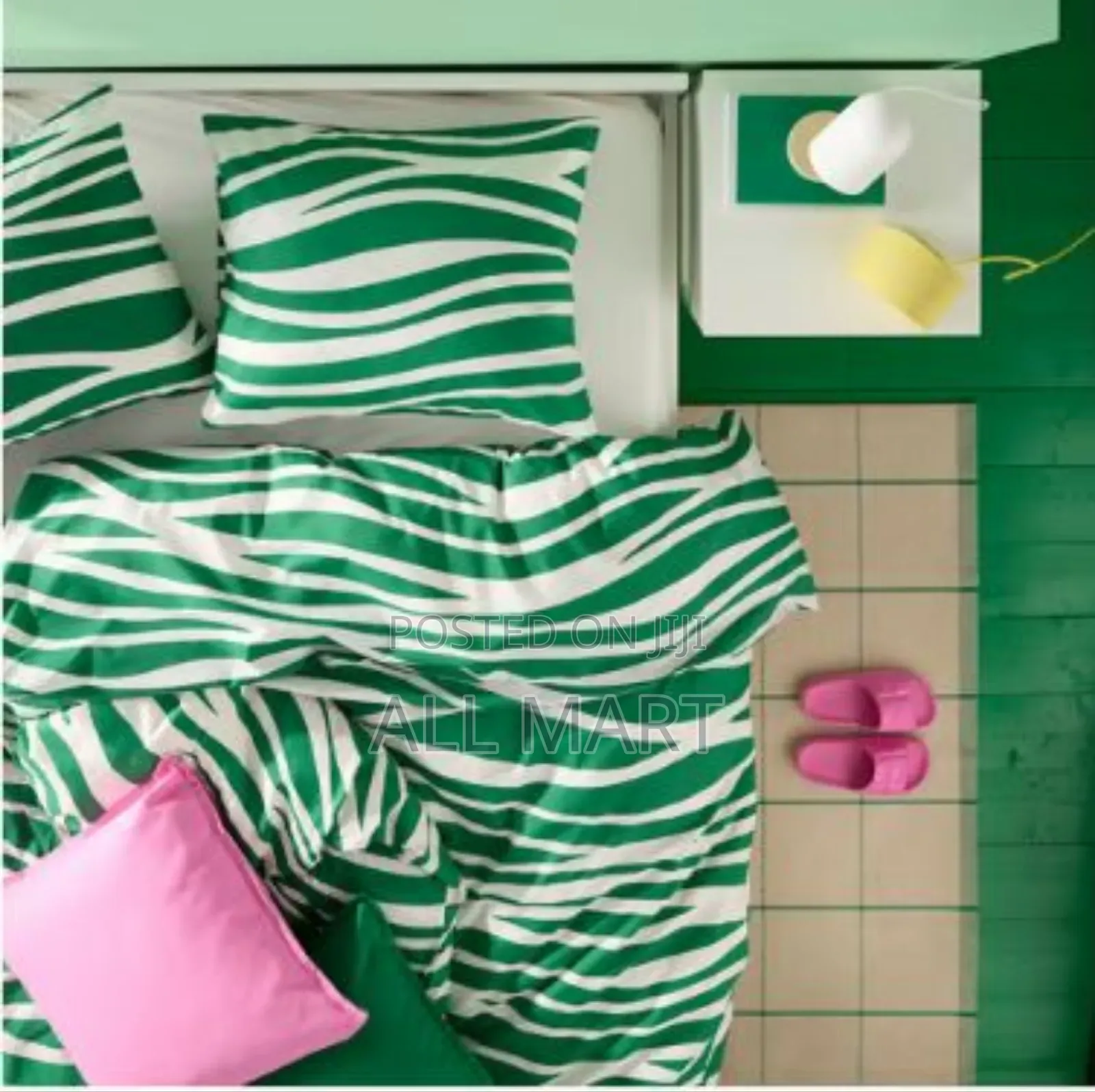 Ikea Portlakmålladuvet Cover and 2 Pillowcases, Green/White,