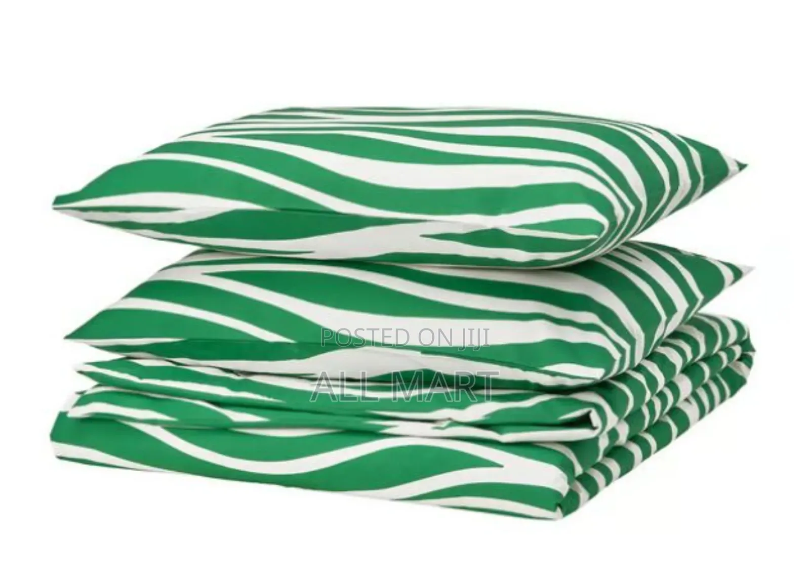 Ikea Portlakmålladuvet Cover and 2 Pillowcases, Green/White,