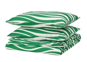 Ikea Portlakmålladuvet Cover and 2 Pillowcases, Green/White,