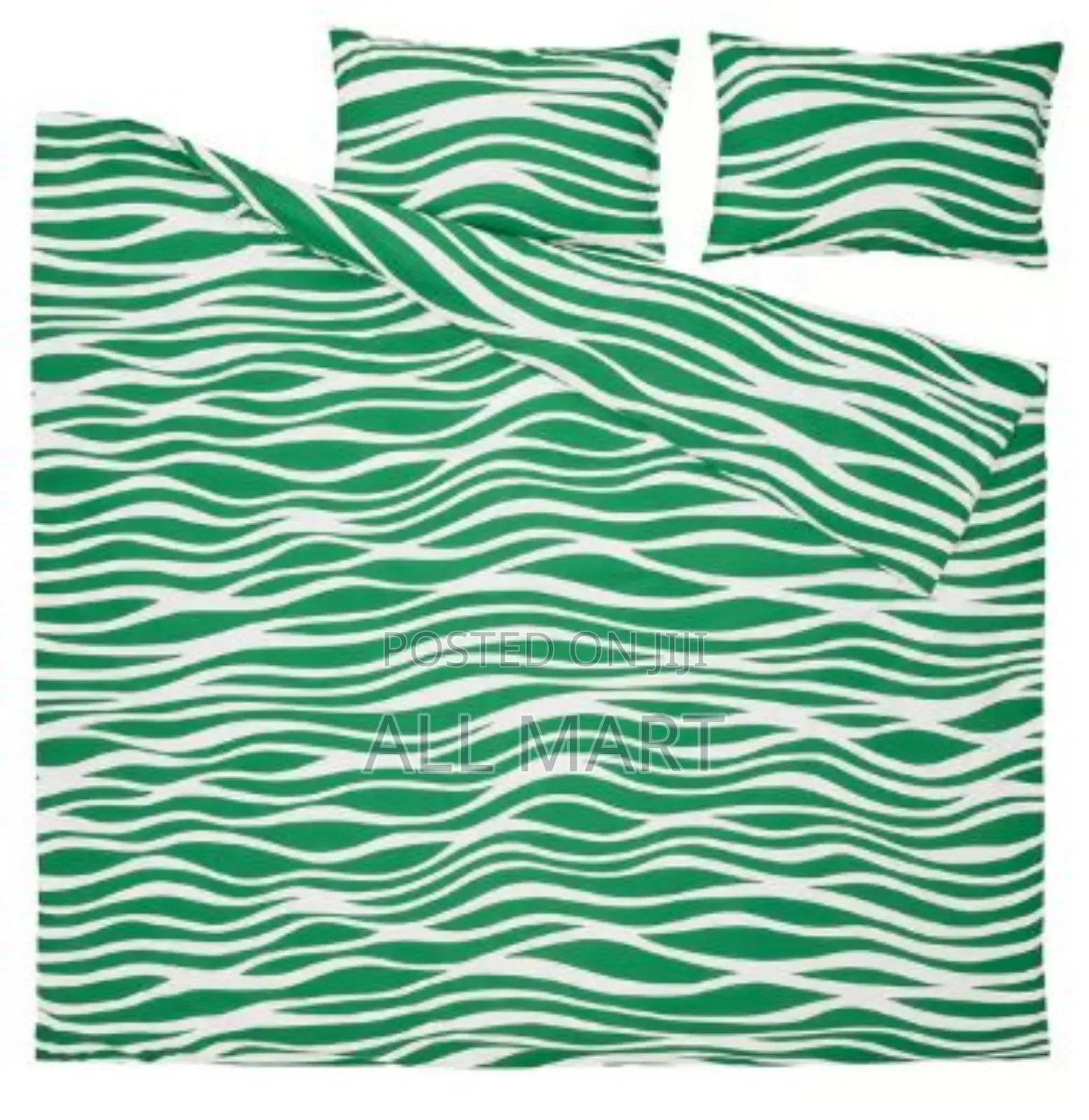 Ikea Portlakmålladuvet Cover and 2 Pillowcases, Green/White,