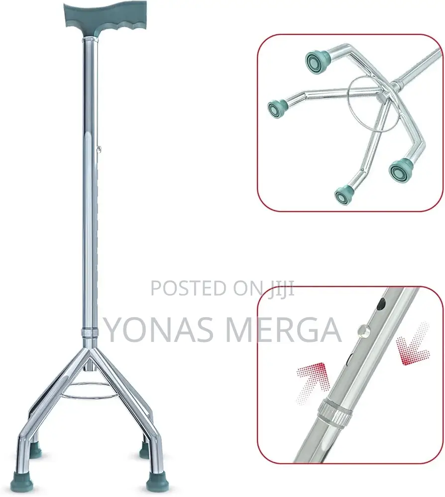 Walking Cane皺勾 With 4 Base Anti Slip Steel Tube Flexible Walking St