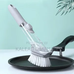 Long Handle Pot Brush የእቃ ማጠቢያ ብሩሽ የራሱ ሳሙና መያዣ ያለዉ