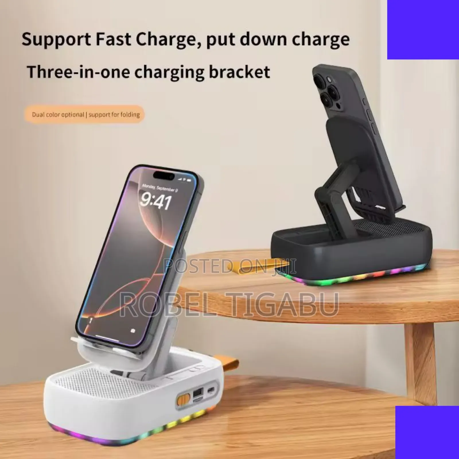 3-in-1 Foldable Phone Holder With Bluetooth Speaker Power Bank