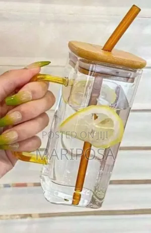 Glass Drinking Mug With Straw