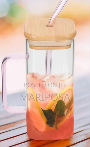 Glass Drinking Mug With Straw