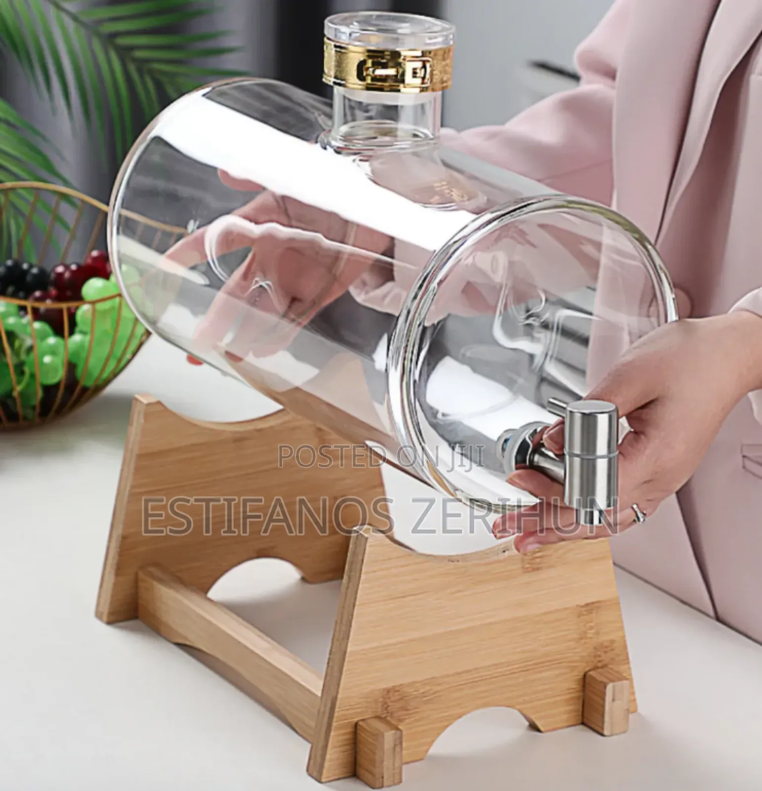 Glass Dispenser Jar With Bamboo Stand
