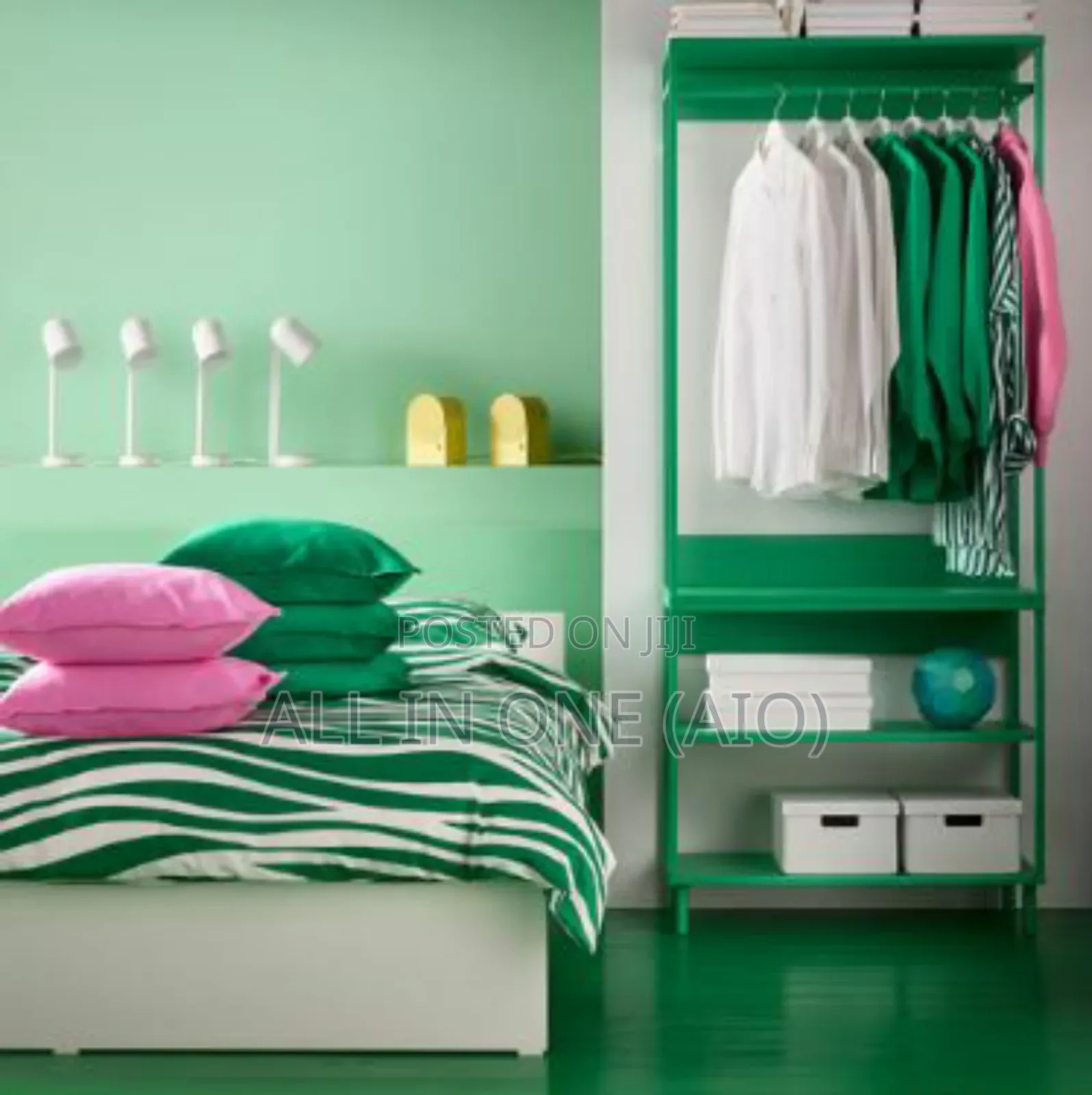 Ikea Portlakmålladuvet Cover Set, Green/White, 240x220/50x80 Cm