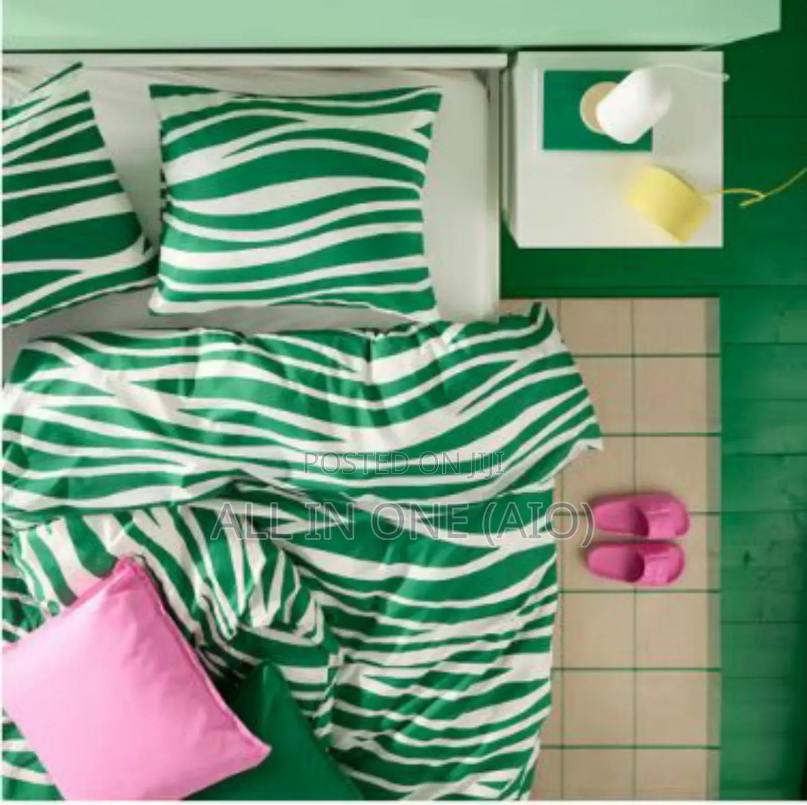 Ikea Portlakmålladuvet Cover Set, Green/White, 240x220/50x80 Cm