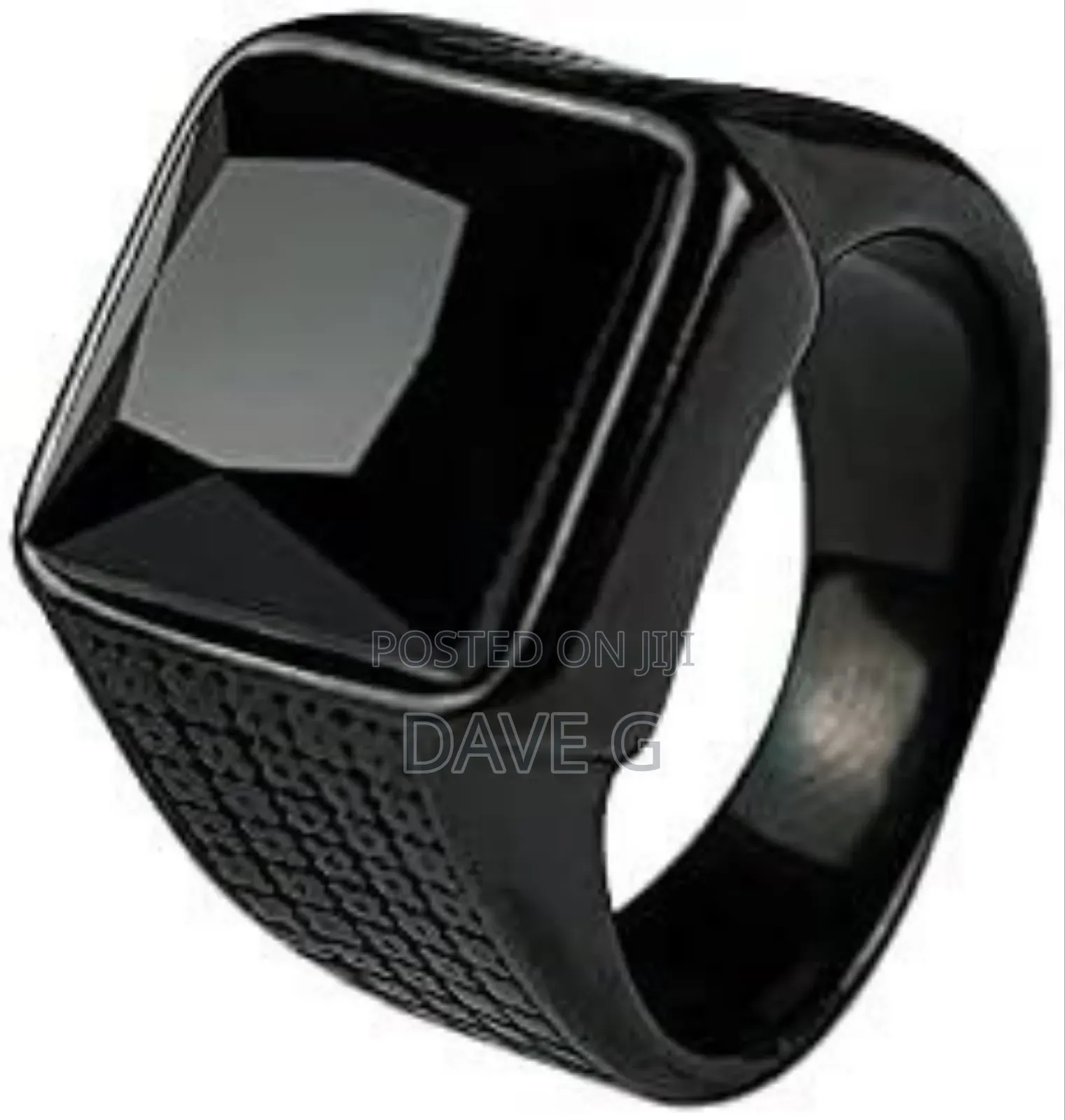Stainless Steel Square Black Onyx Men's Ring