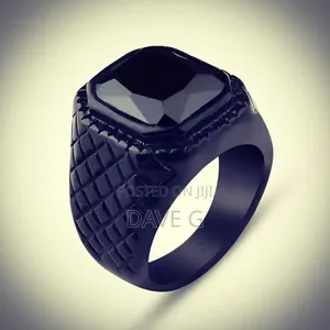 Stainless Steel Square Black Onyx Men's Ring