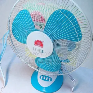 Changli Crown Table Fan It Has a Blue and White Plastic