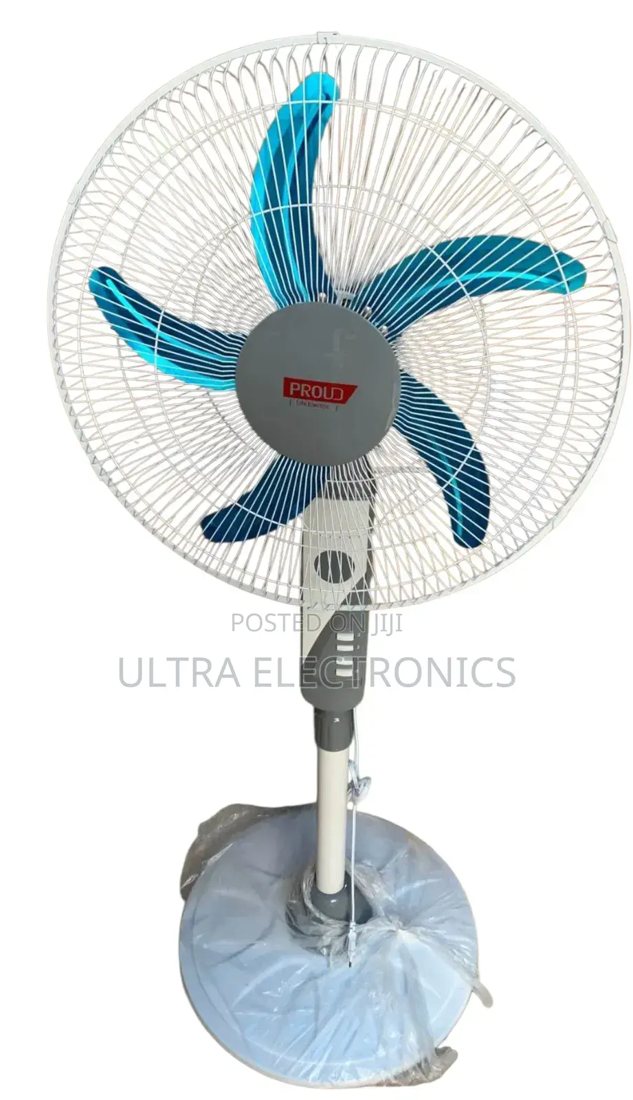 Proud Brand Pedestal Fan. It Features 5 Blades for Powerful Cooling.