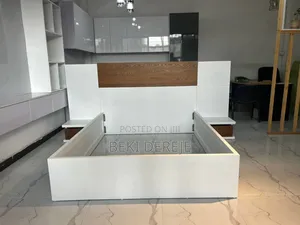 Modern Bed White Wood Double With Side Tables