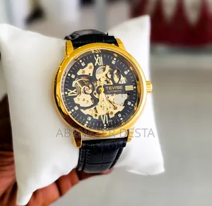 Tevise T869 Automatic Mechanical Skeleton Watch. Black Leather