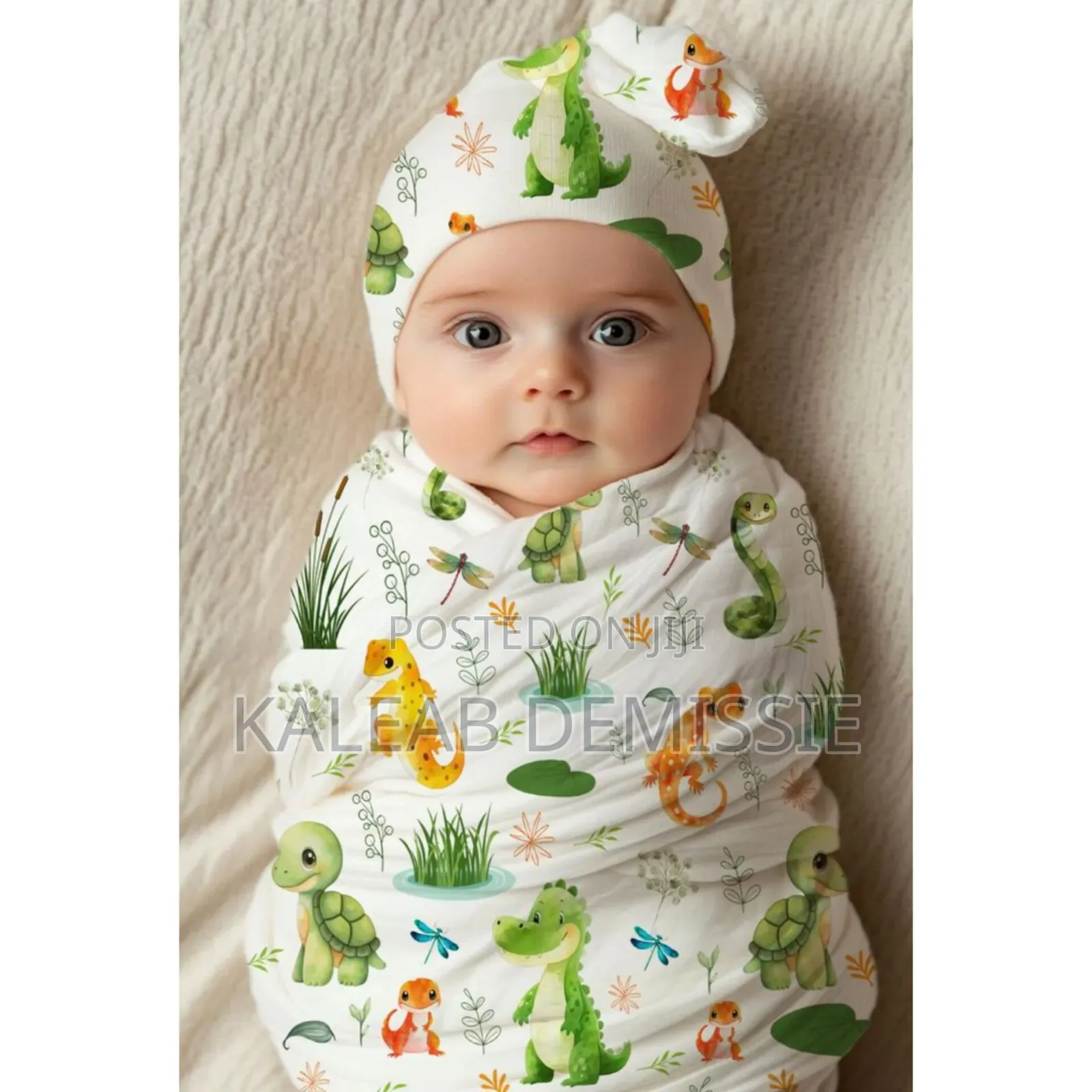 Newborn Swaddle Receiving Blanket Hat (ማች ኮፍያ ያለዉ)