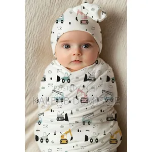 Newborn Swaddle Receiving Blanket Hat (ማች ኮፍያ ያለዉ)