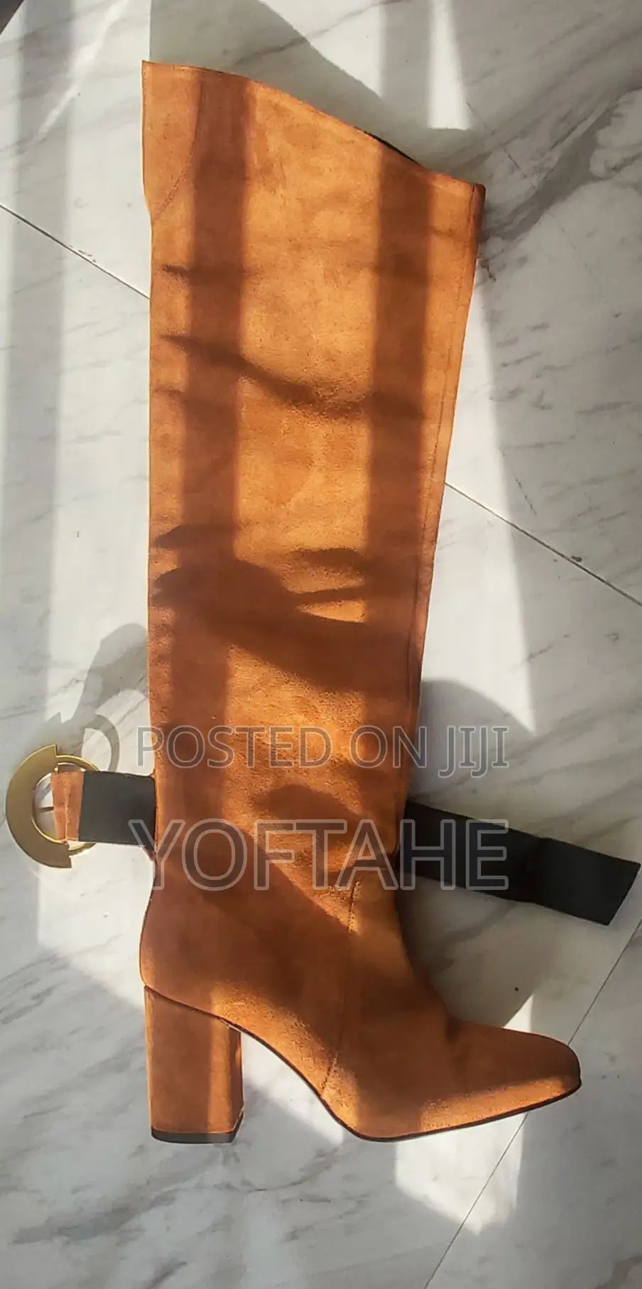 Pinko Suede Knee-High Buckle Boots (Made in Spain)