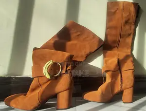 Pinko Suede Knee-High Buckle Boots (Made in Spain)