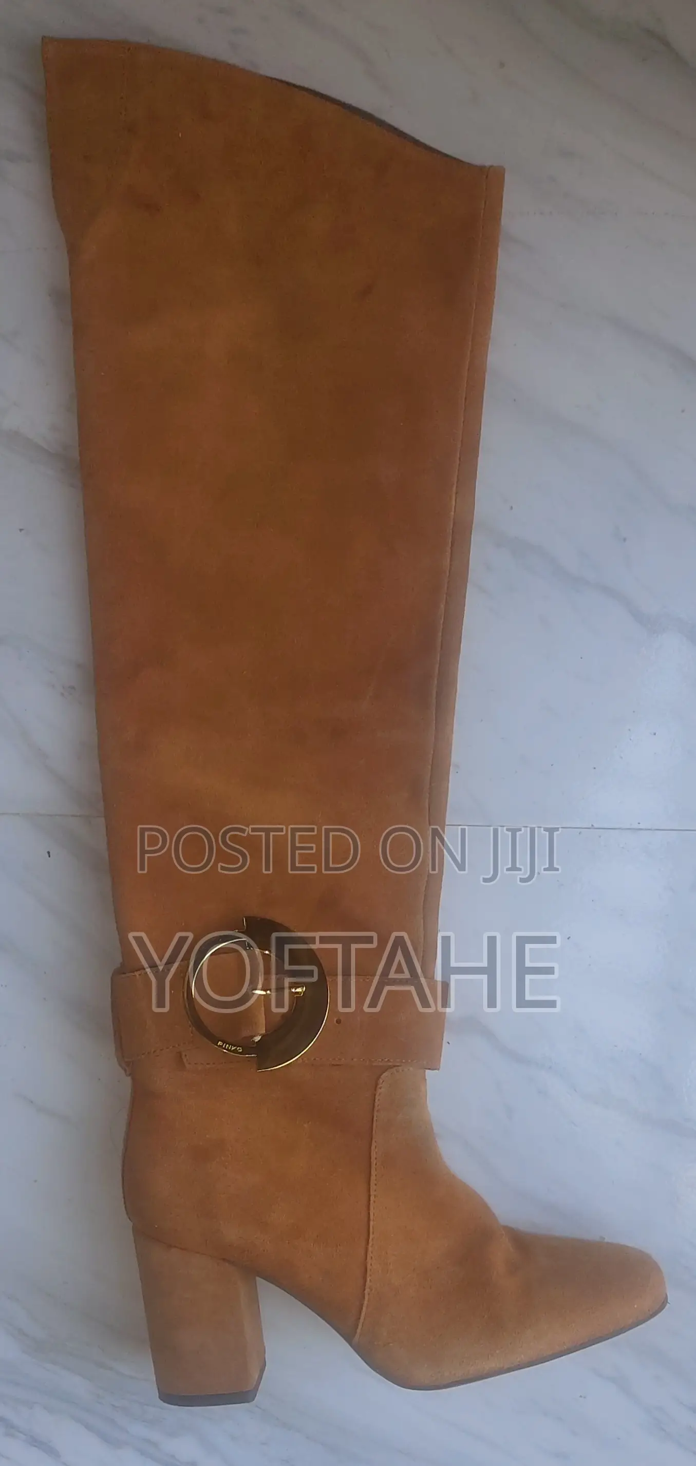 Pinko Suede Knee-High Buckle Boots (Made in Spain)