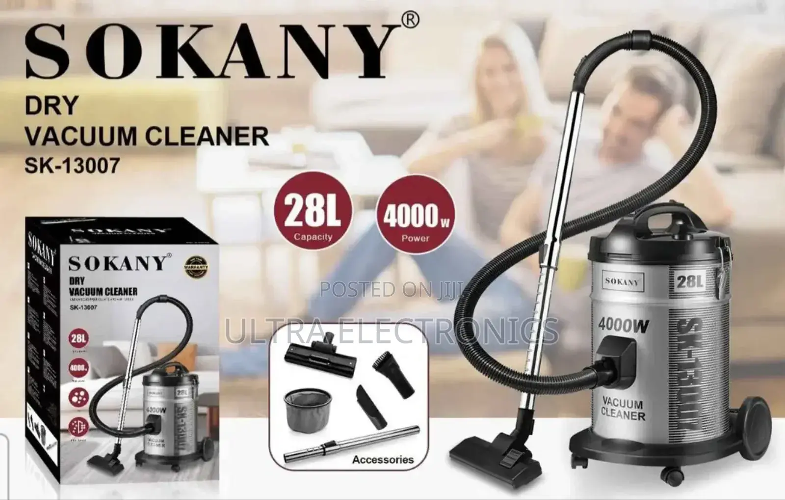 Sokany Vacuum Cleaner. Power: 4000w Motor Capacity: 28-Liter Steel