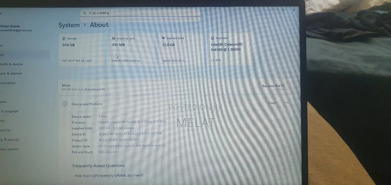 Laptop HP 240 G9 32GB Intel SSD 1T