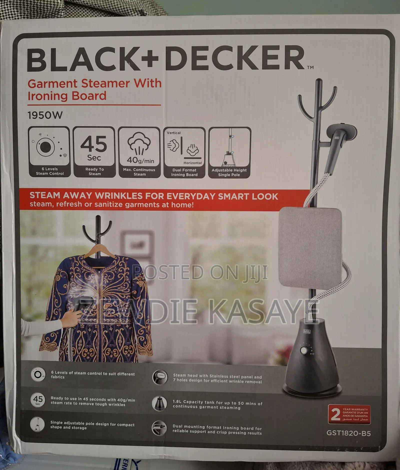 Black Decker 1950w Vertical Garment Steamer Gst1820-B5