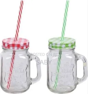 Vintage Mason Glass Drinking Jar With Straw