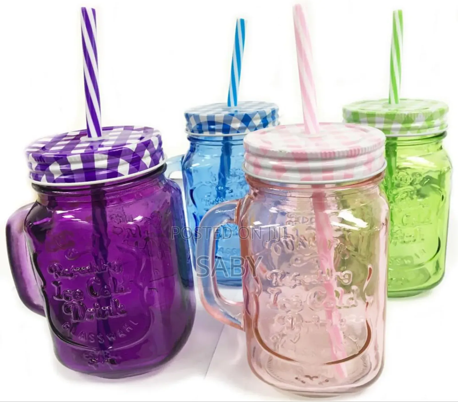 Vintage Mason Glass Drinking Jar With Straw