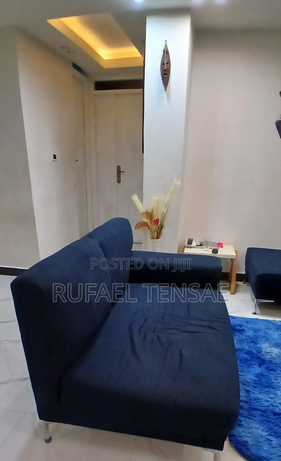 Used L Shape 5 Seat Dark Blue Sofa